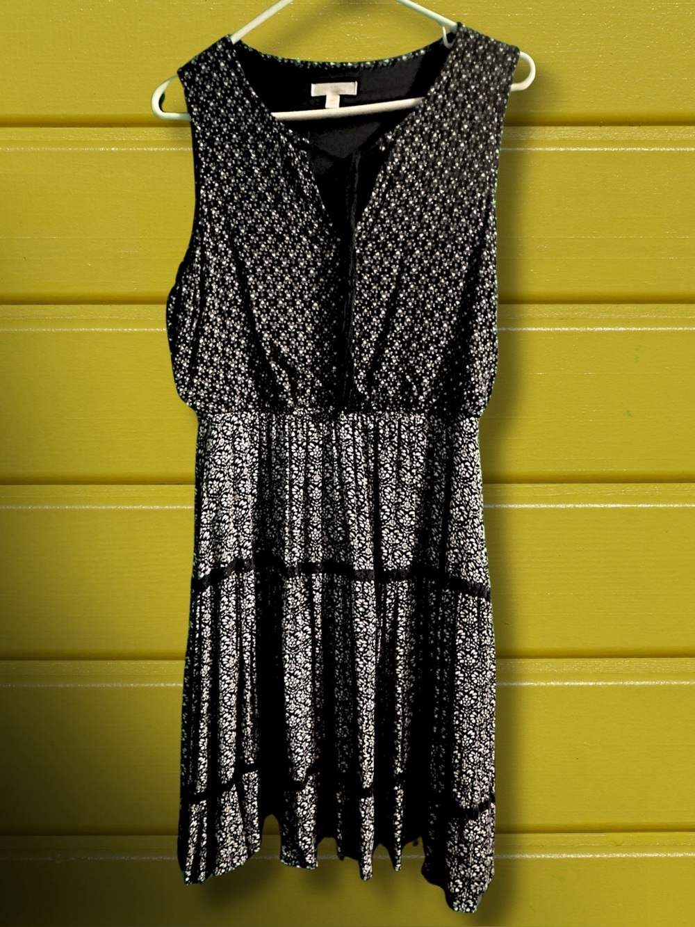 LC Lauren Conrad Black Printed Sleeveless Tiered Dress
